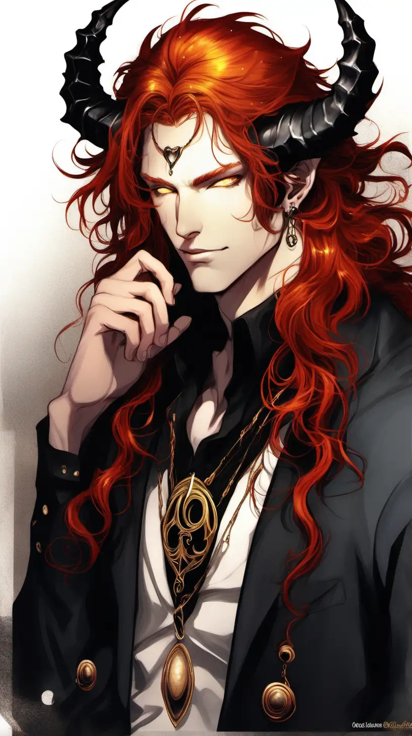 Energetic Young Man with Obsidian Horns and Red Hair