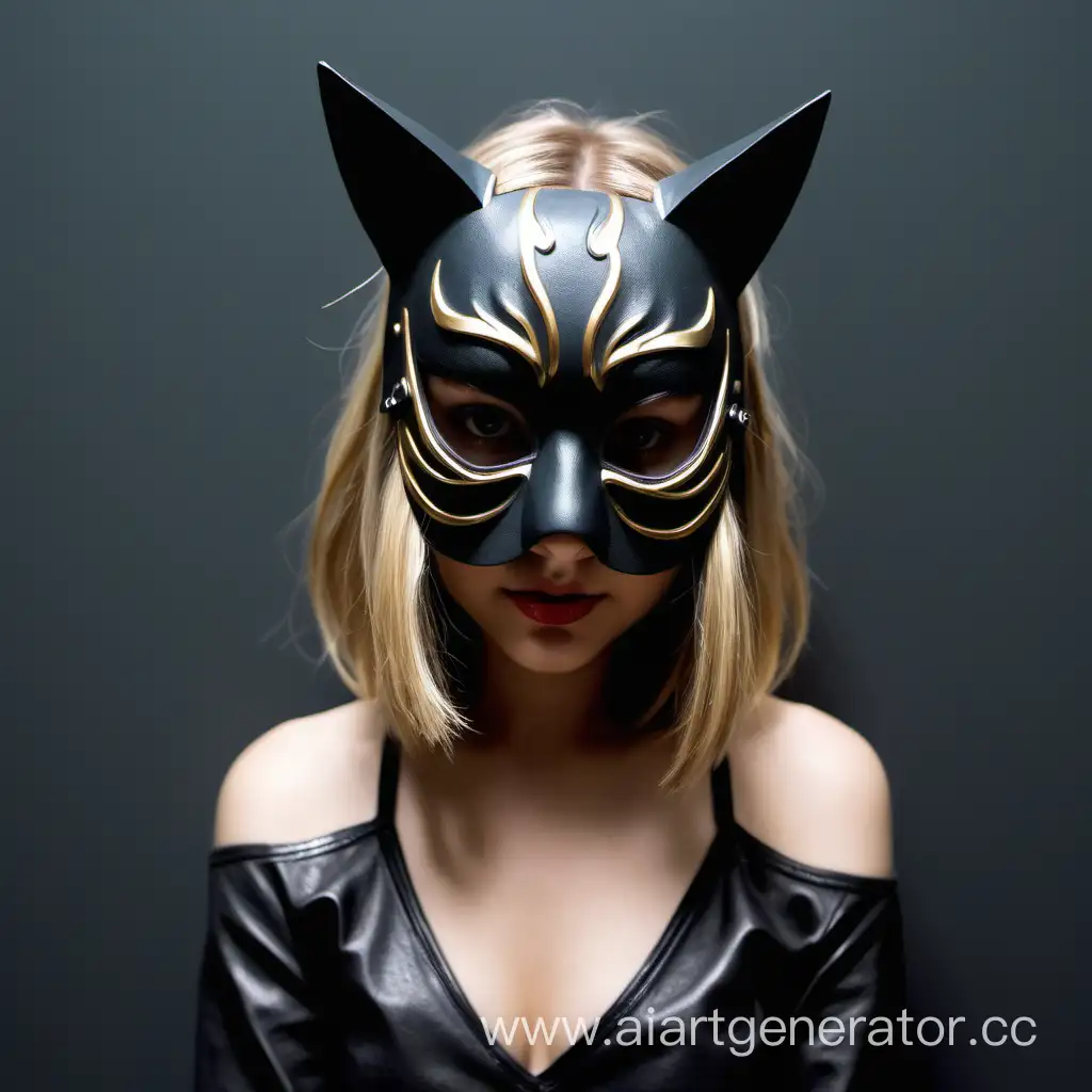 девушка в маске кошки смотрит вниз на грех 

