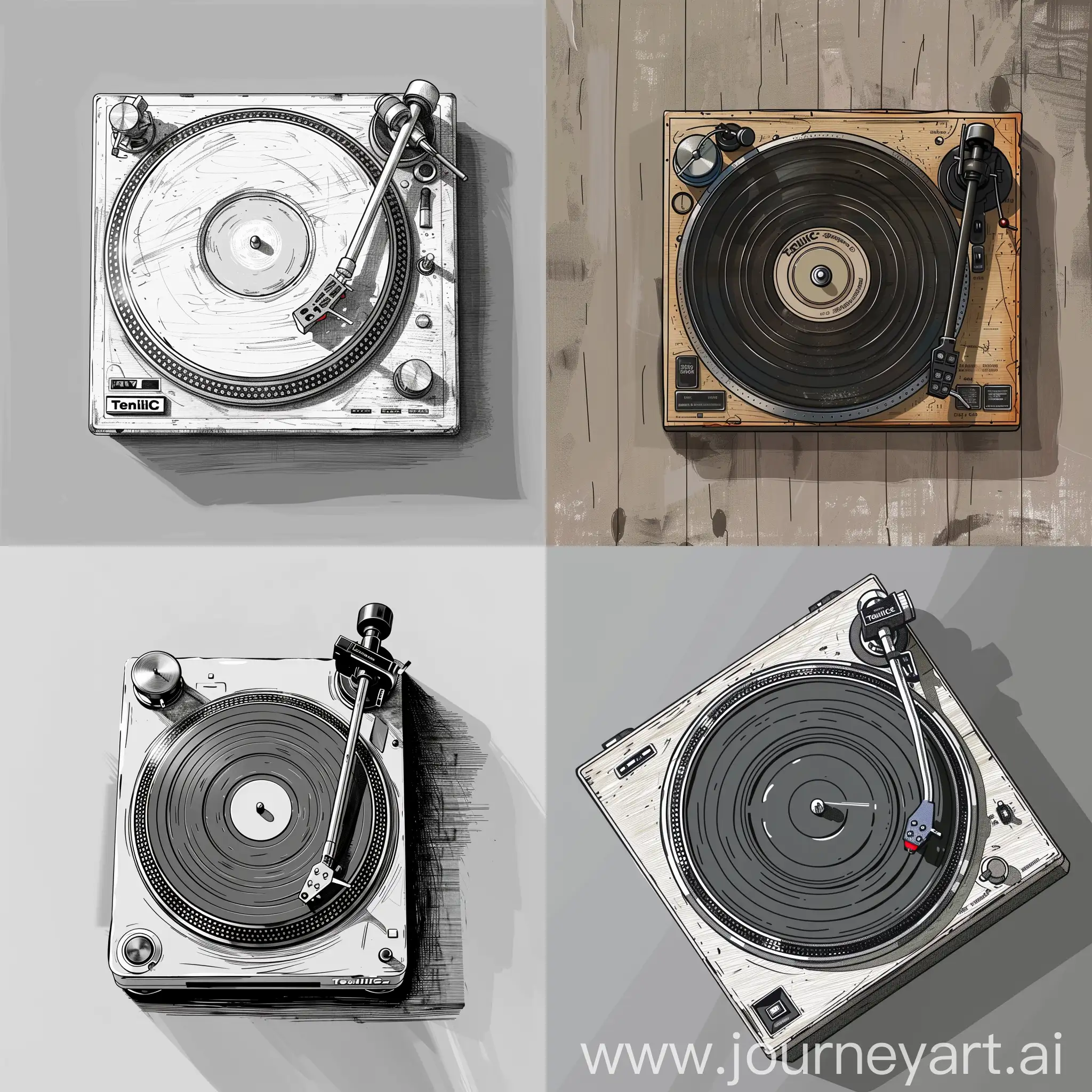 Vintage-Sketch-Design-of-Realistic-Technics-Turntable-from-Above