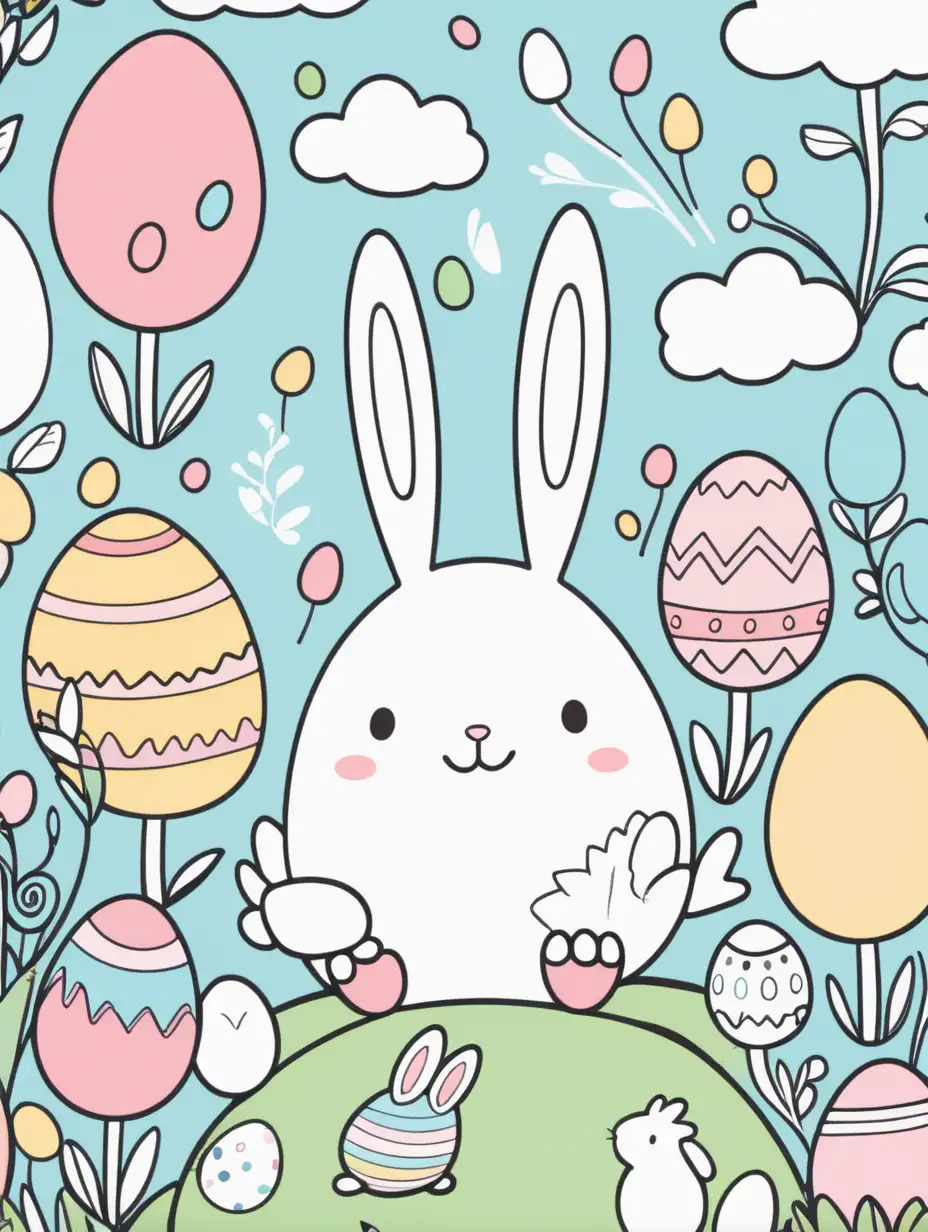 beautiful, colorful, Cute, fairytale, whimsical, cartoon, pastel, Easter theme, simple, kids cartoon style, thick lines, black and white, book cover