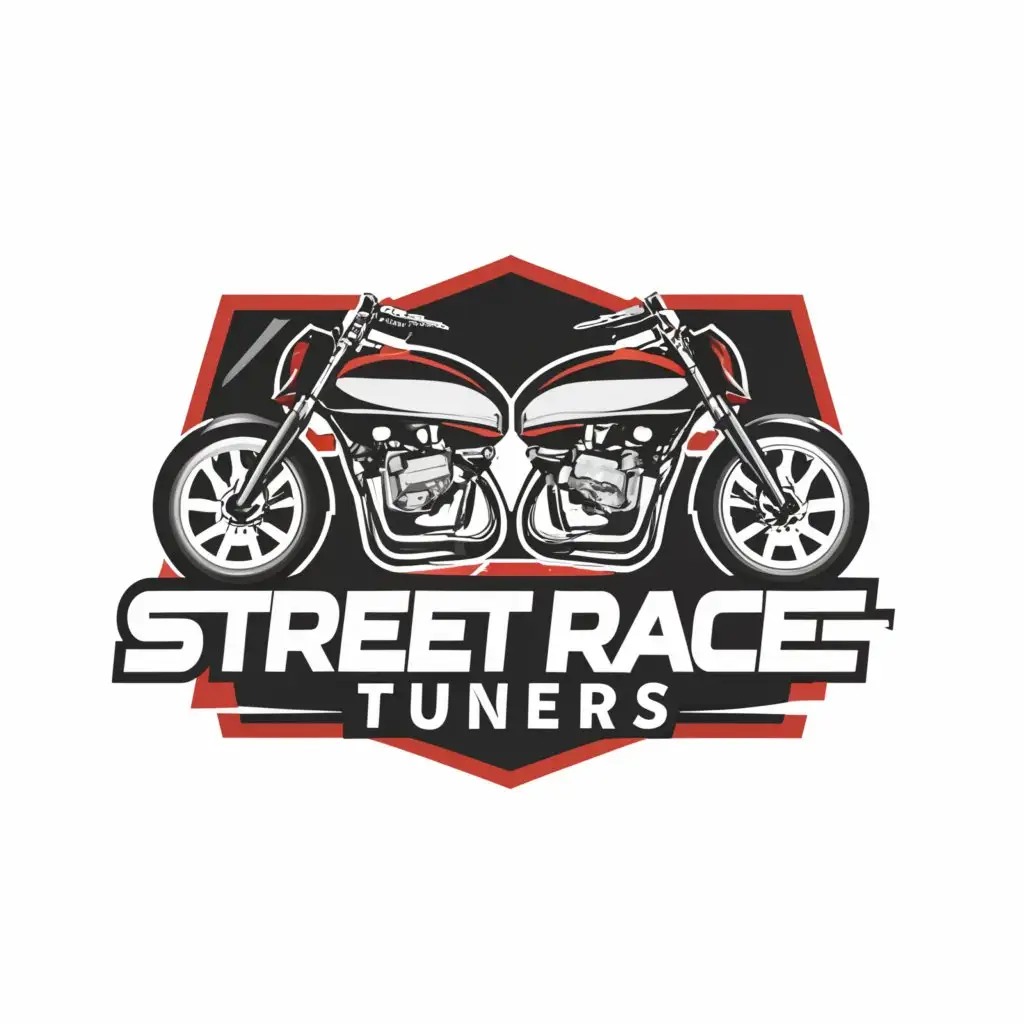 a logo design,with the text "STREET RACE TUNERS", main symbol:MOTORCYCLE SHOP,Minimalistic,be used in Automotive industry,clear background