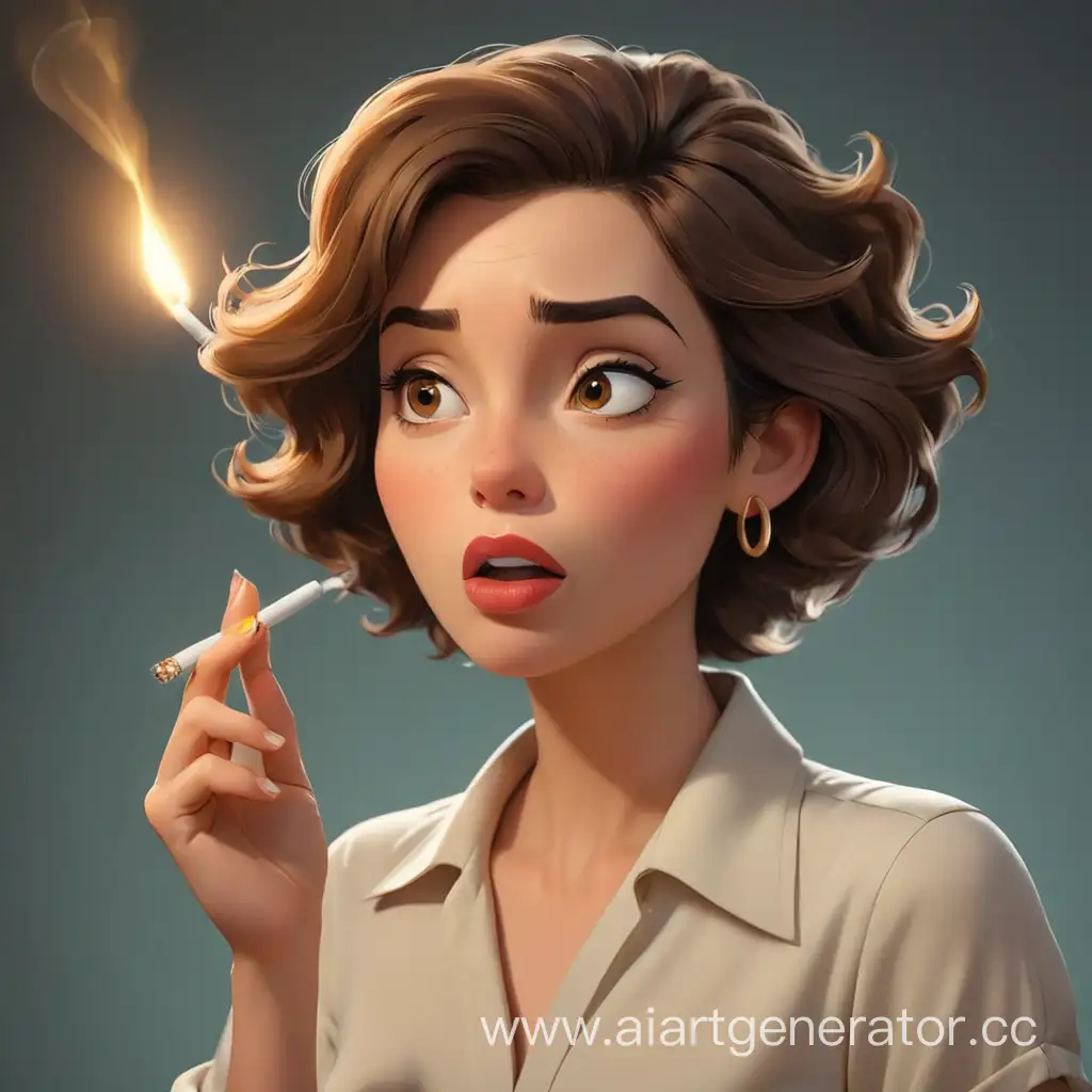 Cartoon-Woman-Requesting-a-Light-with-a-Cigarette