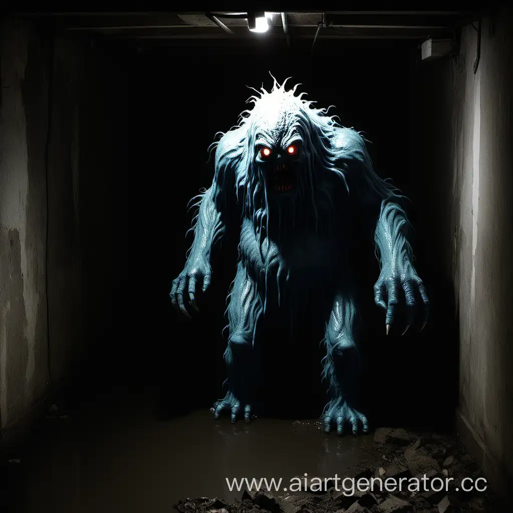 a monster in a dark damp basement