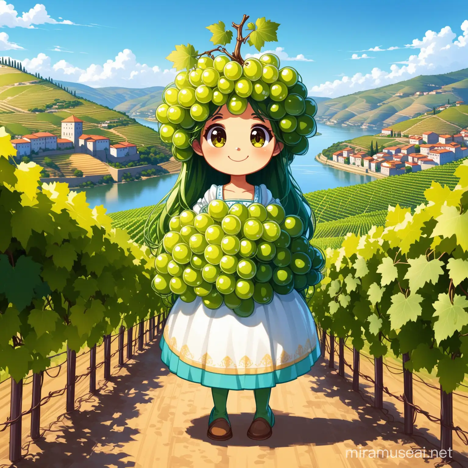 Inspirado nas vinhas do Vale do Douro, você pode criar uma mascote baseada numa videira antropomorfizada. Ela poderia ter cachos de uvas como cabelo e vestir-se com trajes típicos da região.