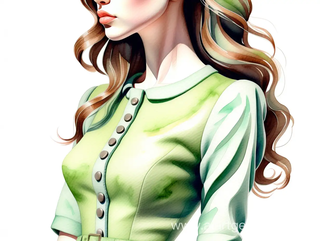 Watercolor-Drawing-Girls-Turf-Green-Tweed-Dress-Sleeve-Detail