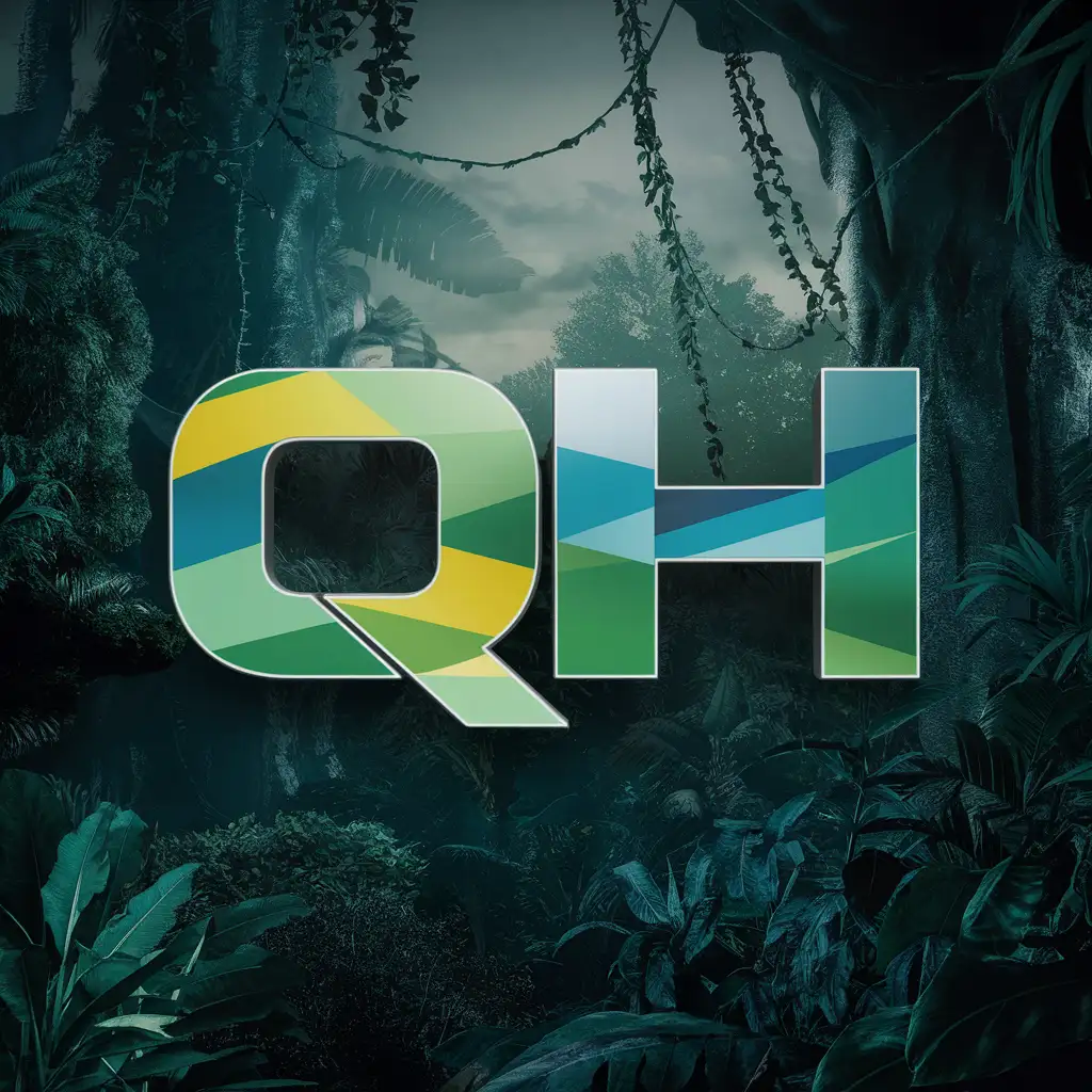 un logo QH sur fond de jungle 