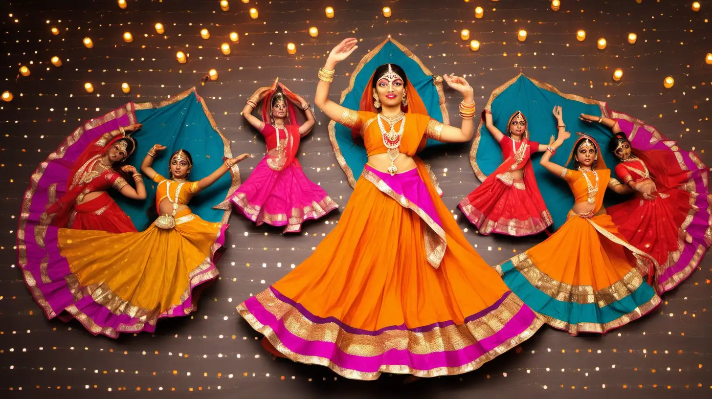 "Craft an image of a Diwali cultural performance, showcasing traditional dances like Garba and Bharatanatyam."