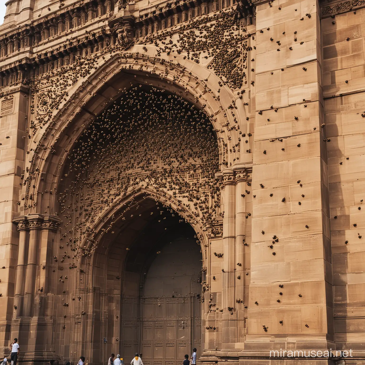 bees surrounding the gateway of india
