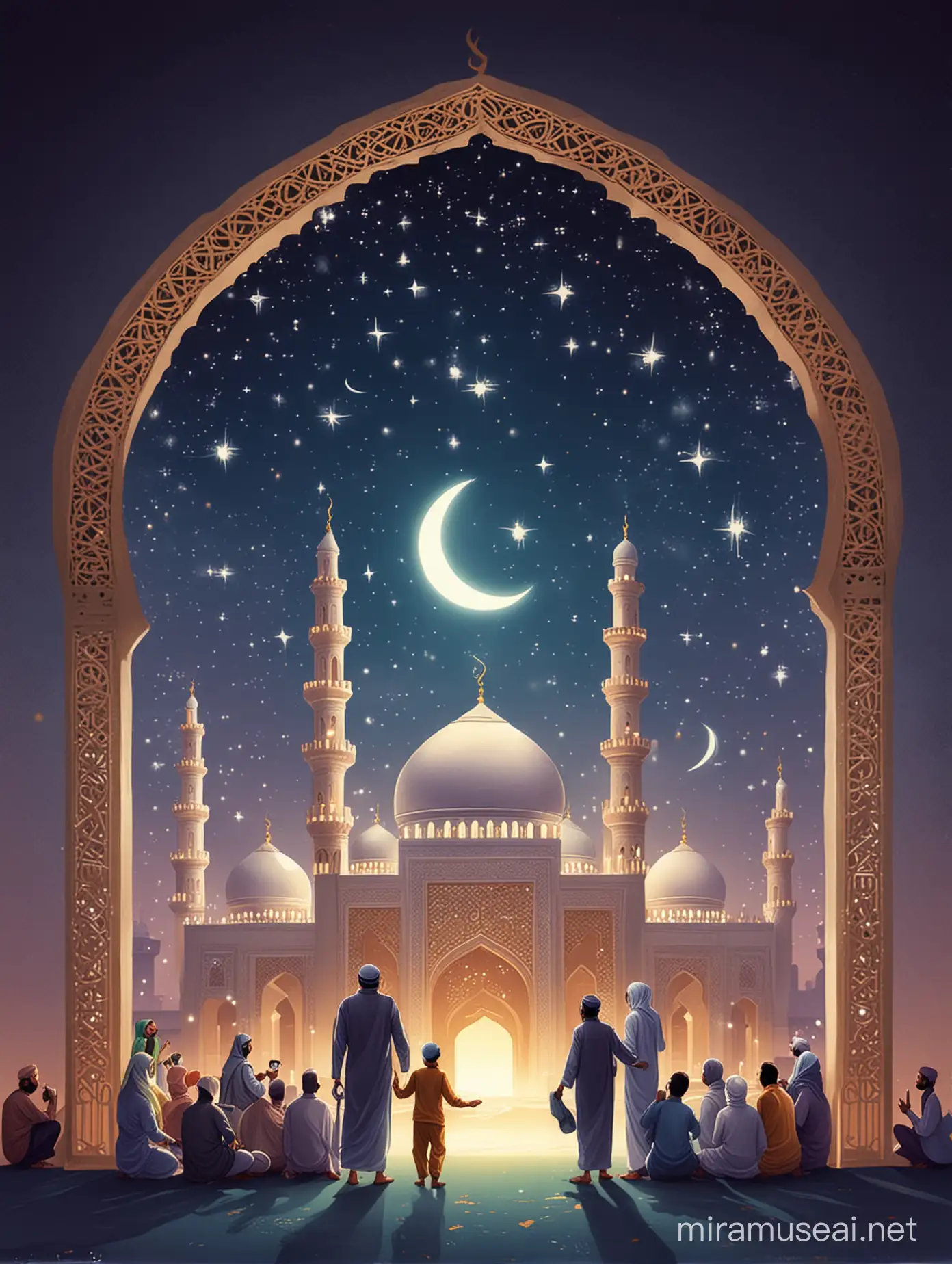 Eid Mubarak Celebration with Colorful Festivities and Joyous Gatherings