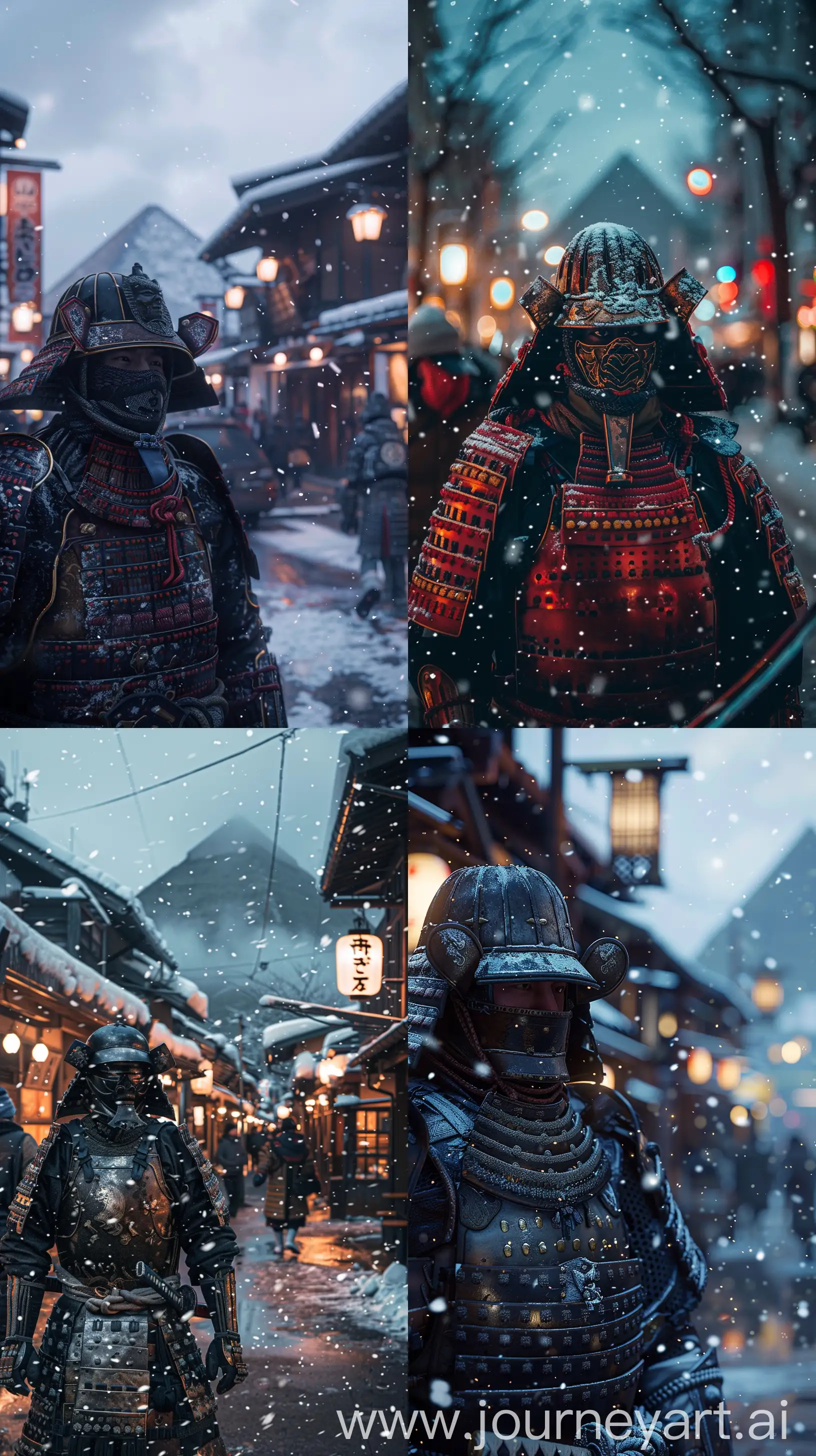Armored-Human-in-Snowy-Evening-at-Otaru-Pyramids-Street