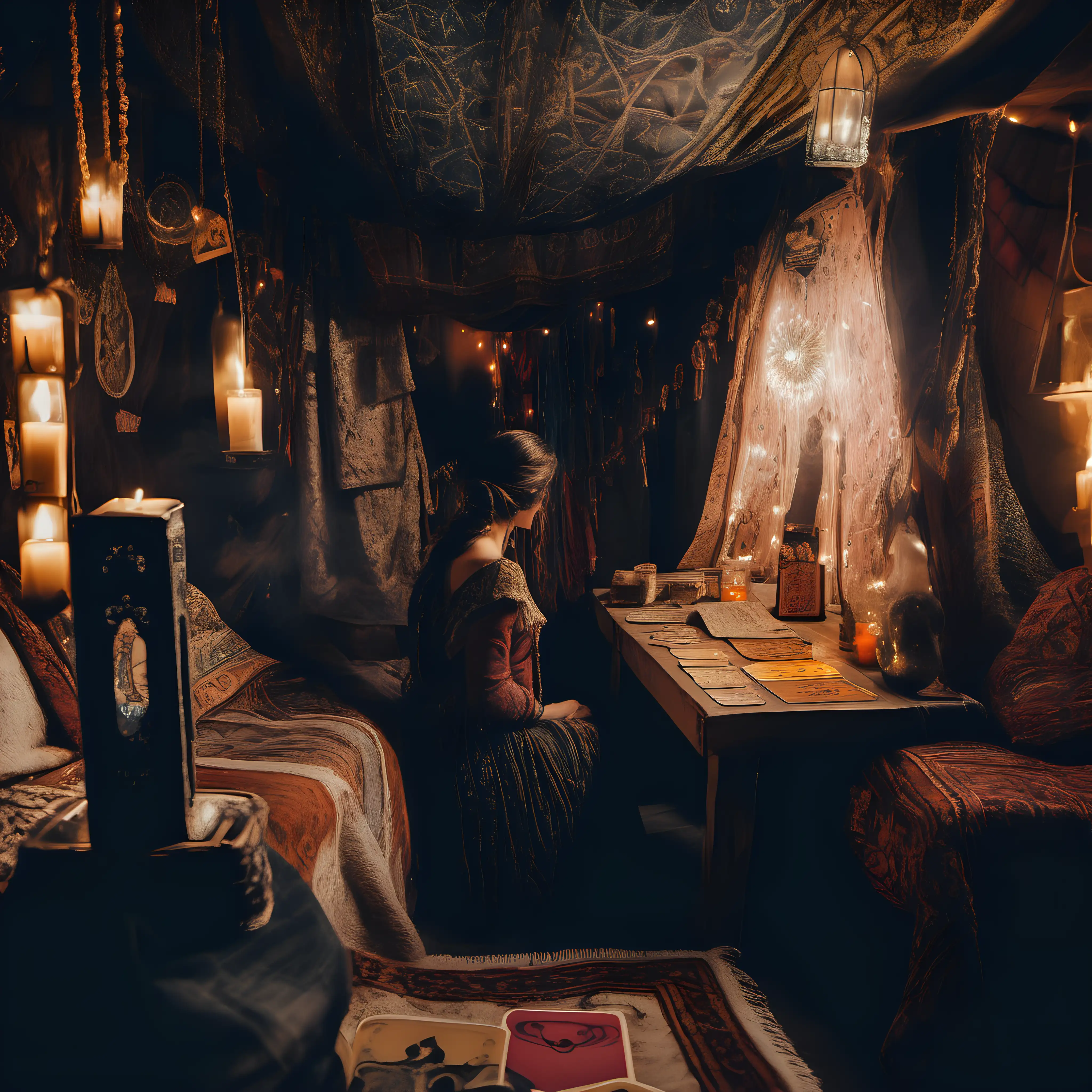 Mysterious Gypsy Lady Reading Tarot Cards