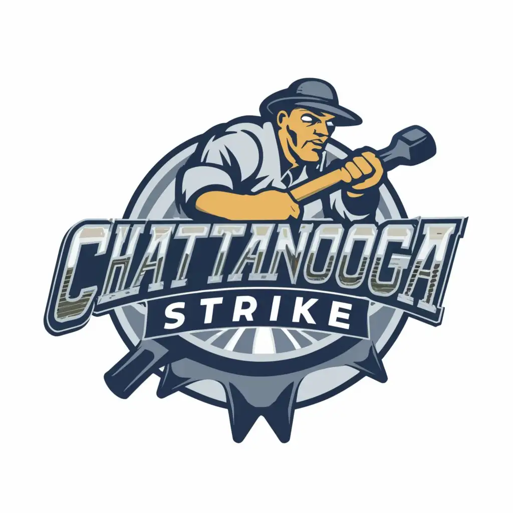 a logo design,with the text "Chattanooga Strike", main symbol:this logo Likely John Henry himself driving railroad spikes,Moderate,clear background