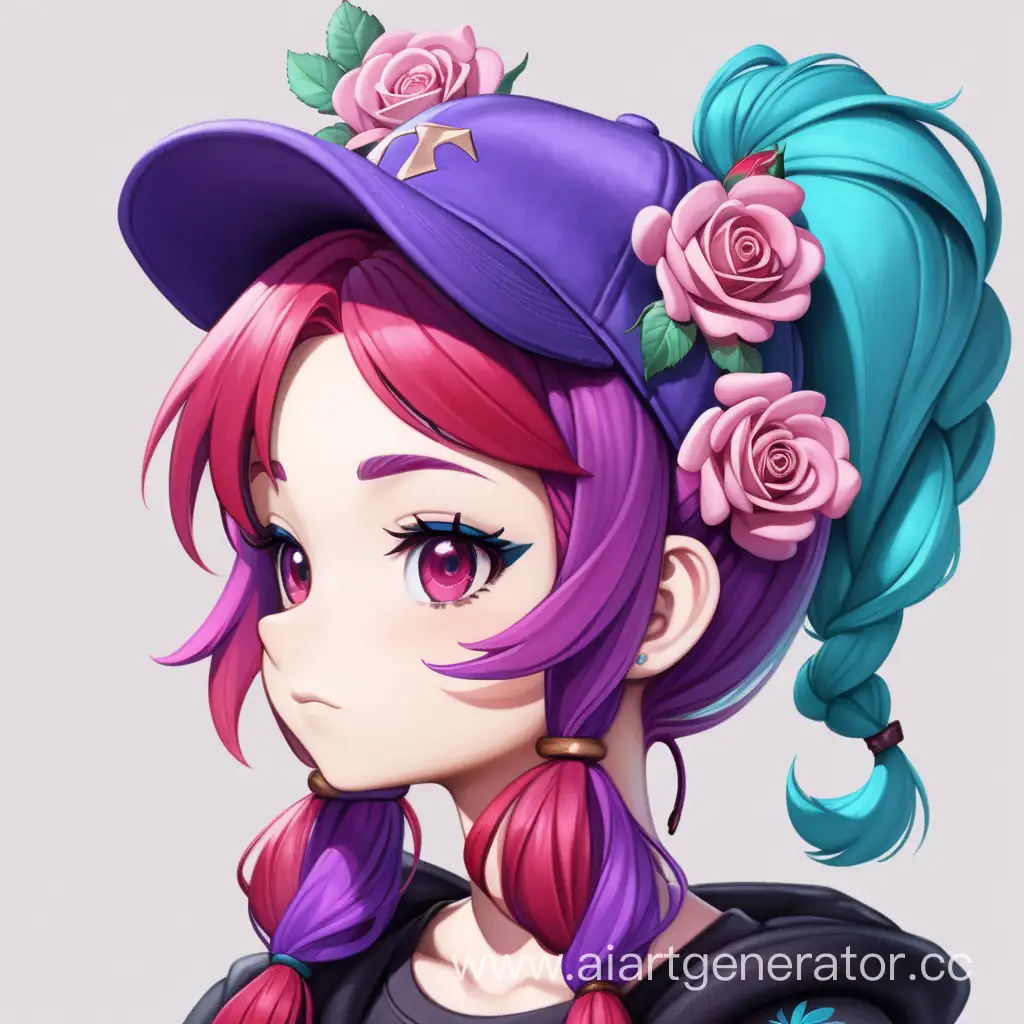 Colorful-Girl-with-Purple-Hat-and-Ponytails