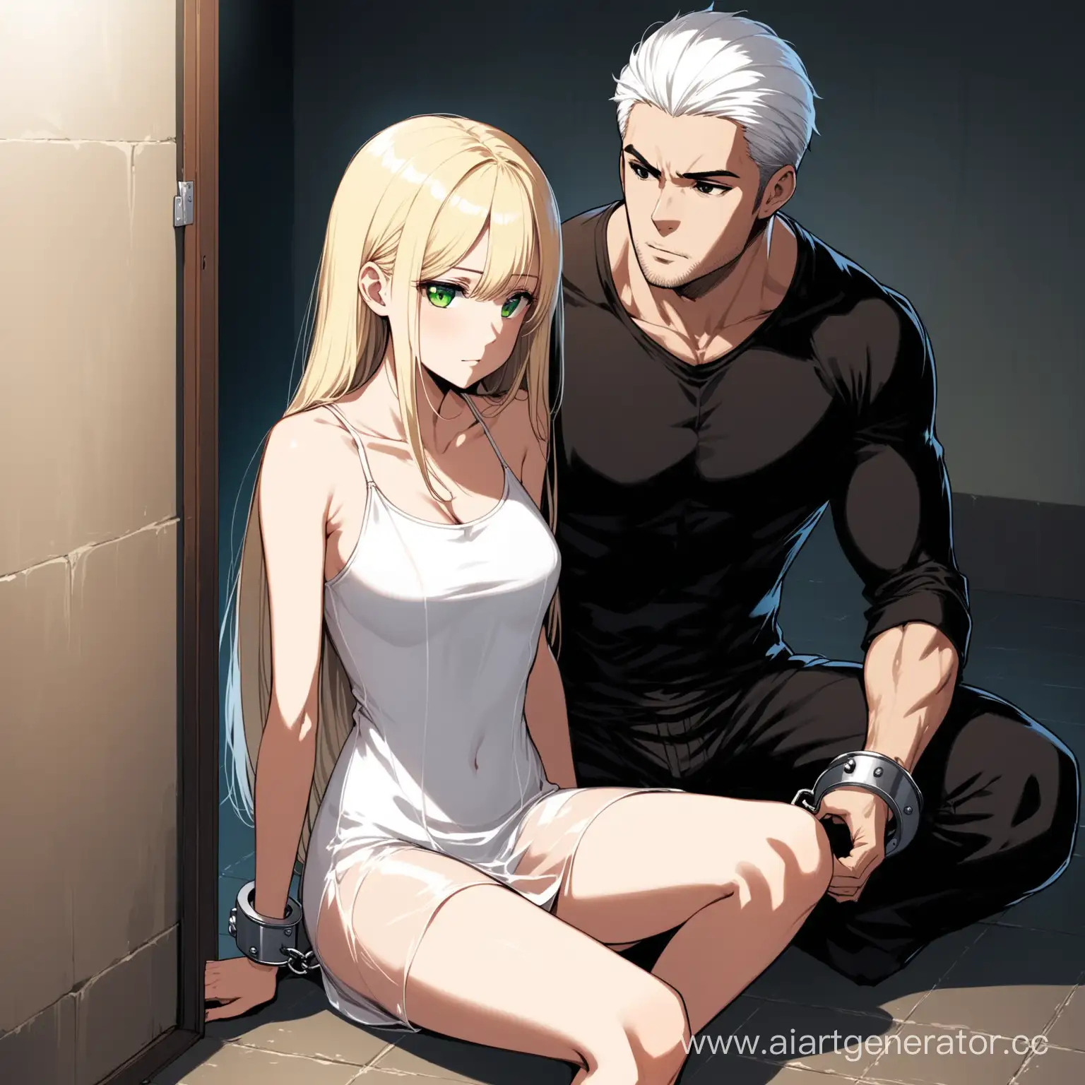 Captivating-Blonde-Woman-in-Handcuffs-Beside-Tall-Intense-Man