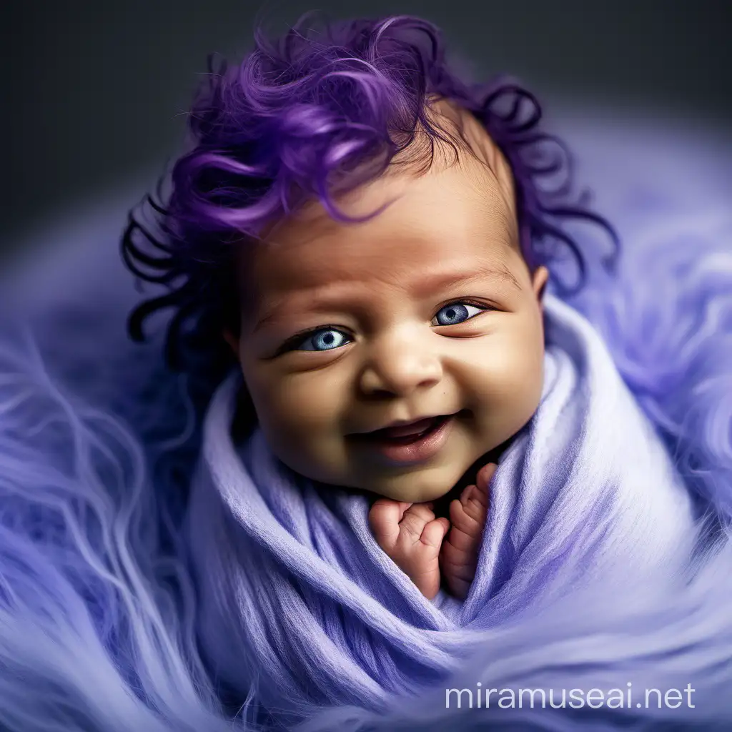 Adorable Newborn with Vibrant Blue and Purple Skin and Soft Light Hair