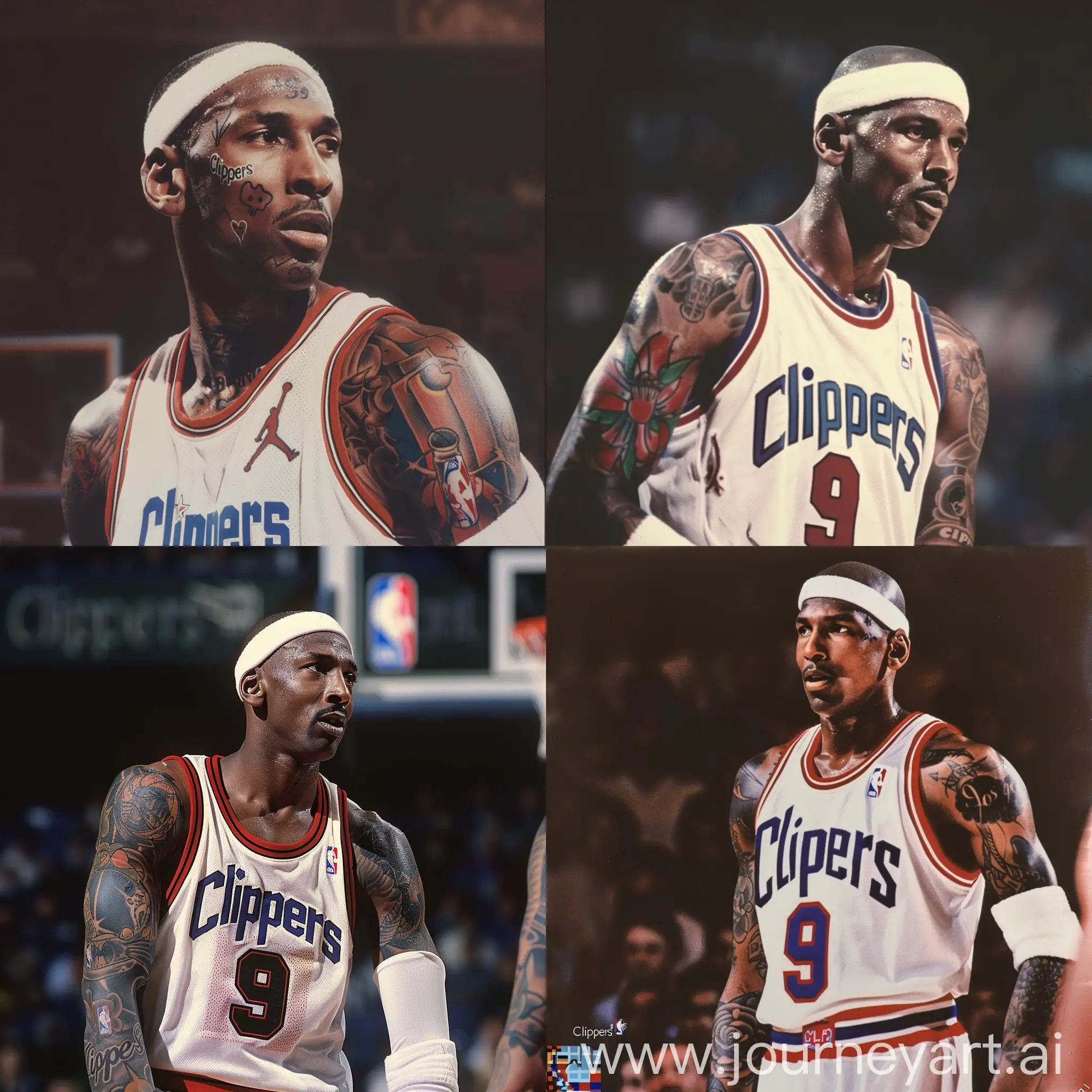 1980s-Michael-Jordan-PostGame-Interview-with-Tattoos-Clippers-Jersey-and-Headband