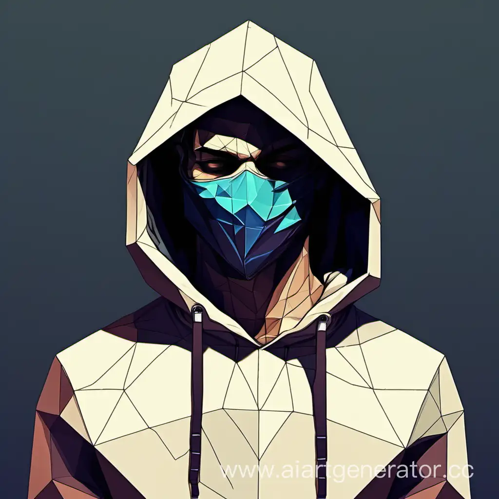 Male, human, hoodie, smiling mask, slim, tired, profile picture, scarrifed face, polygonal