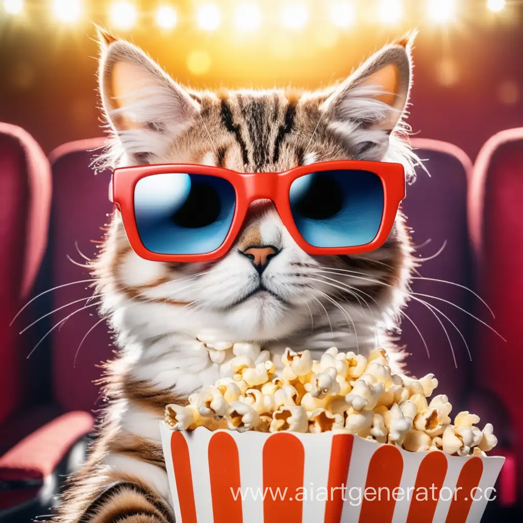Cat-Enjoying-3D-Movie-with-Popcorn-in-Cinema