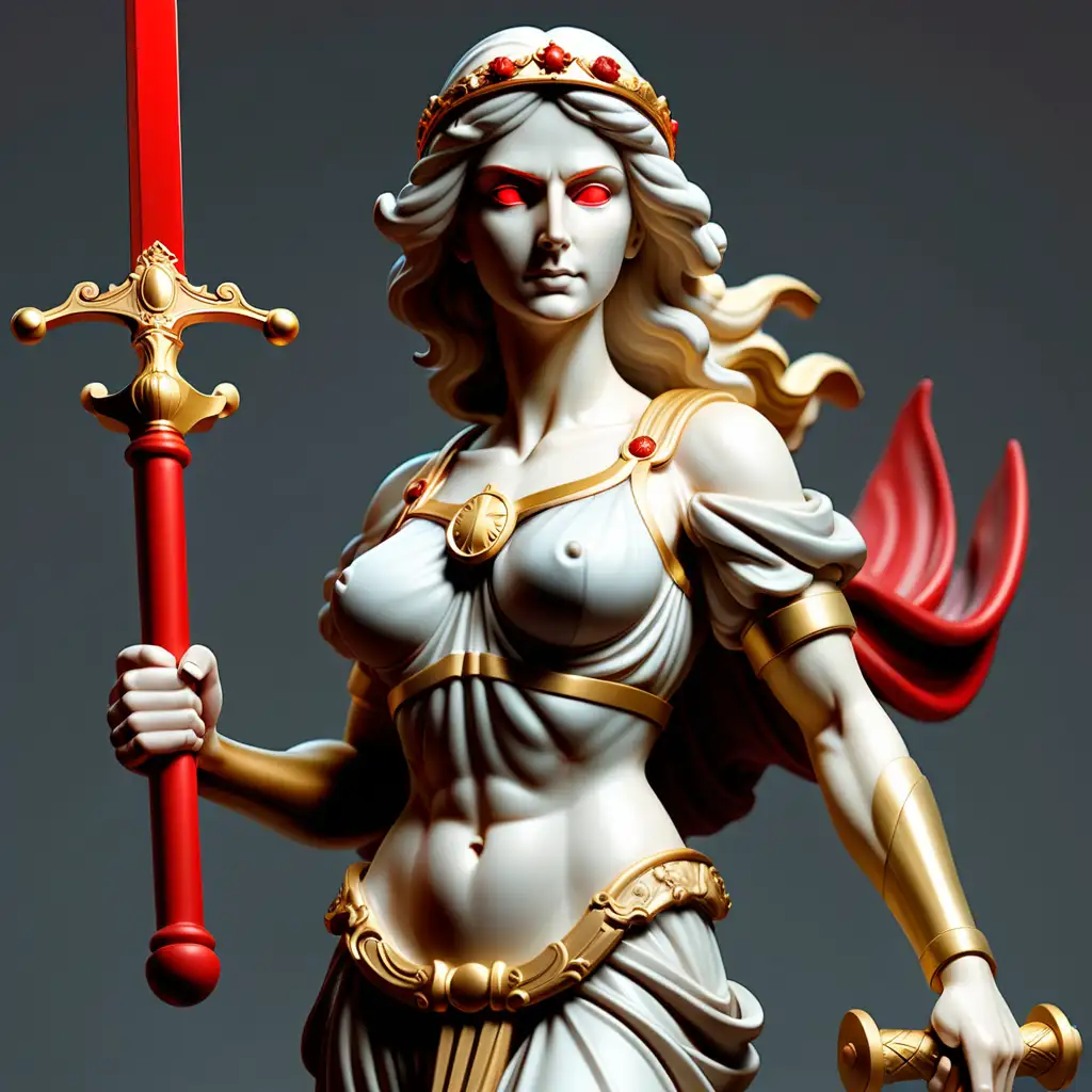 Symbolic Lady Justice RedBalanced Guardian with Golden Sword
