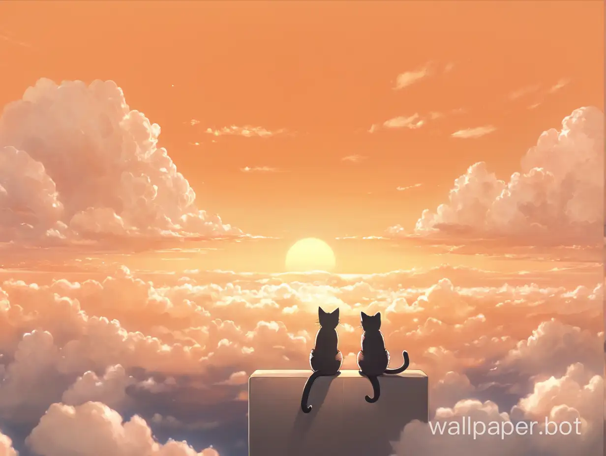 Orange sky, cloud, cat ears shaped clouds
anime style, neko cloud