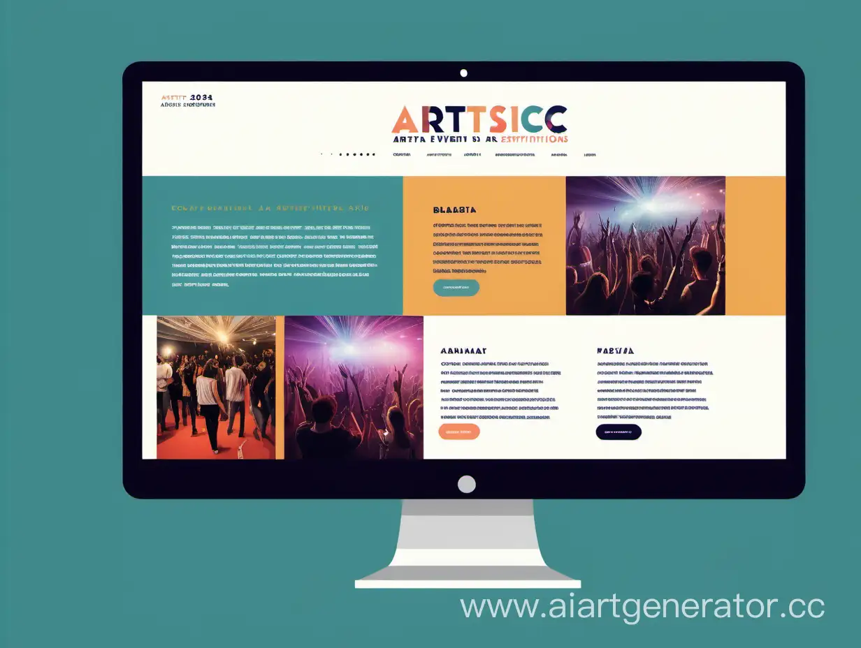придумай визуал сайта для сайта по организации и продвижению художественных событий и выставок в молодежном стиле 2024