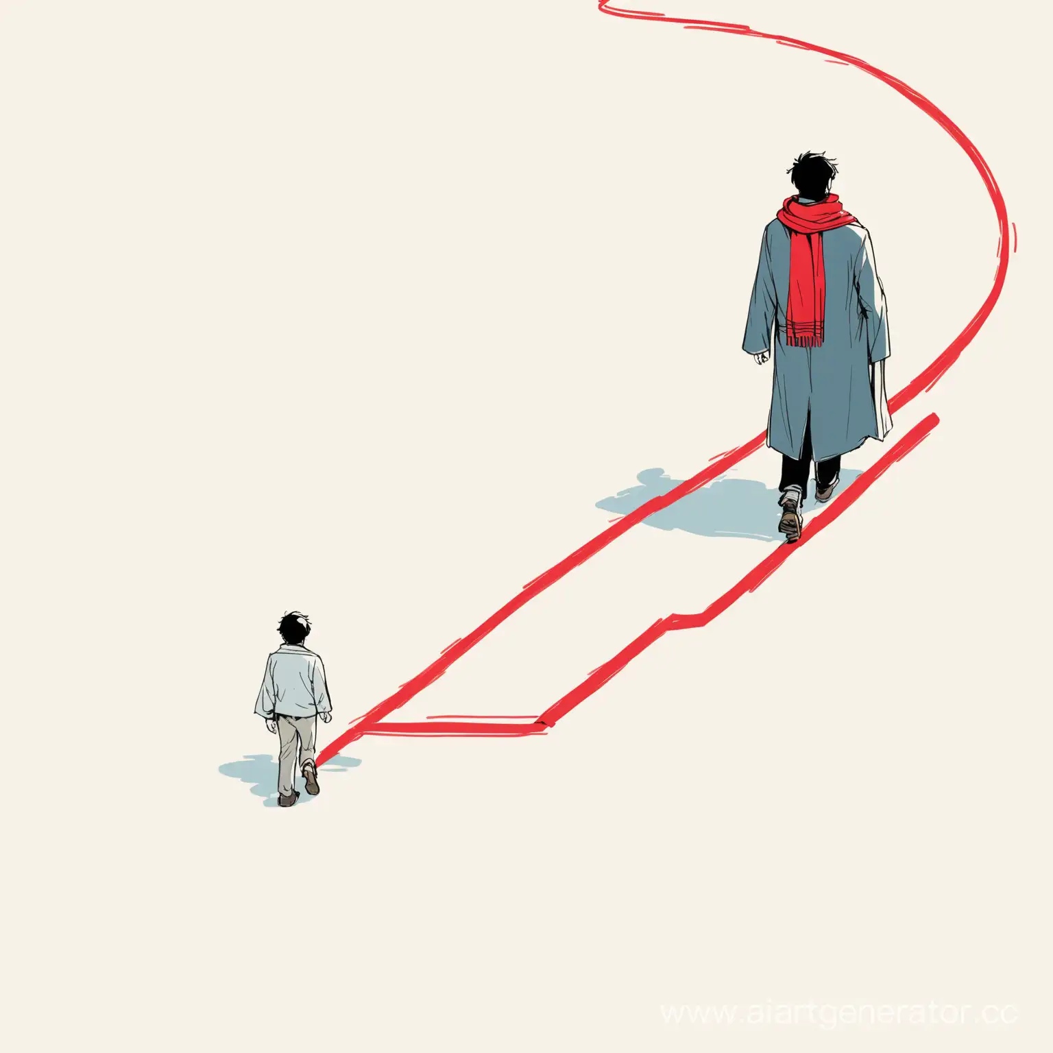 Wanderer-Following-the-Red-Line-with-Stylish-Scarf