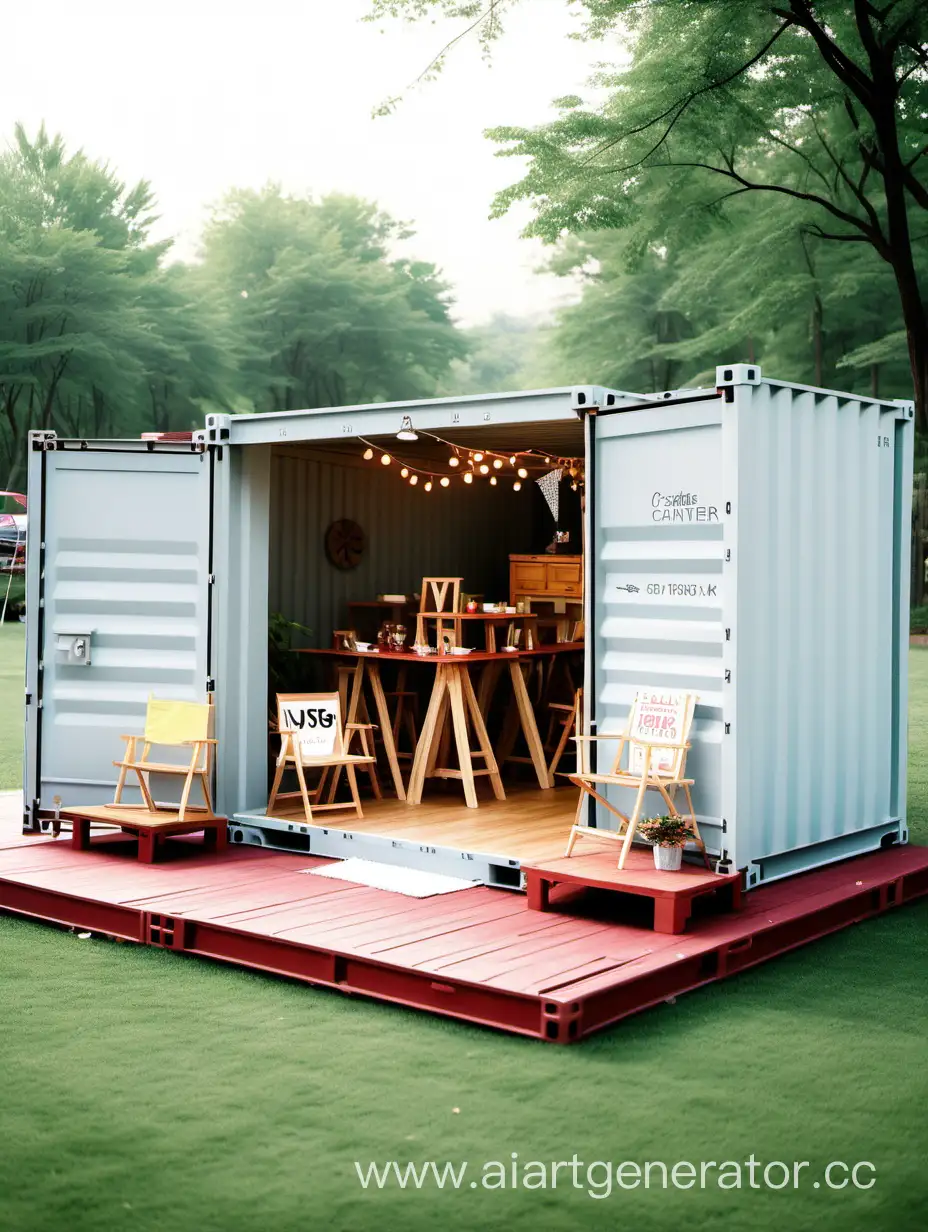 Creative container reception center for camping on the lawn