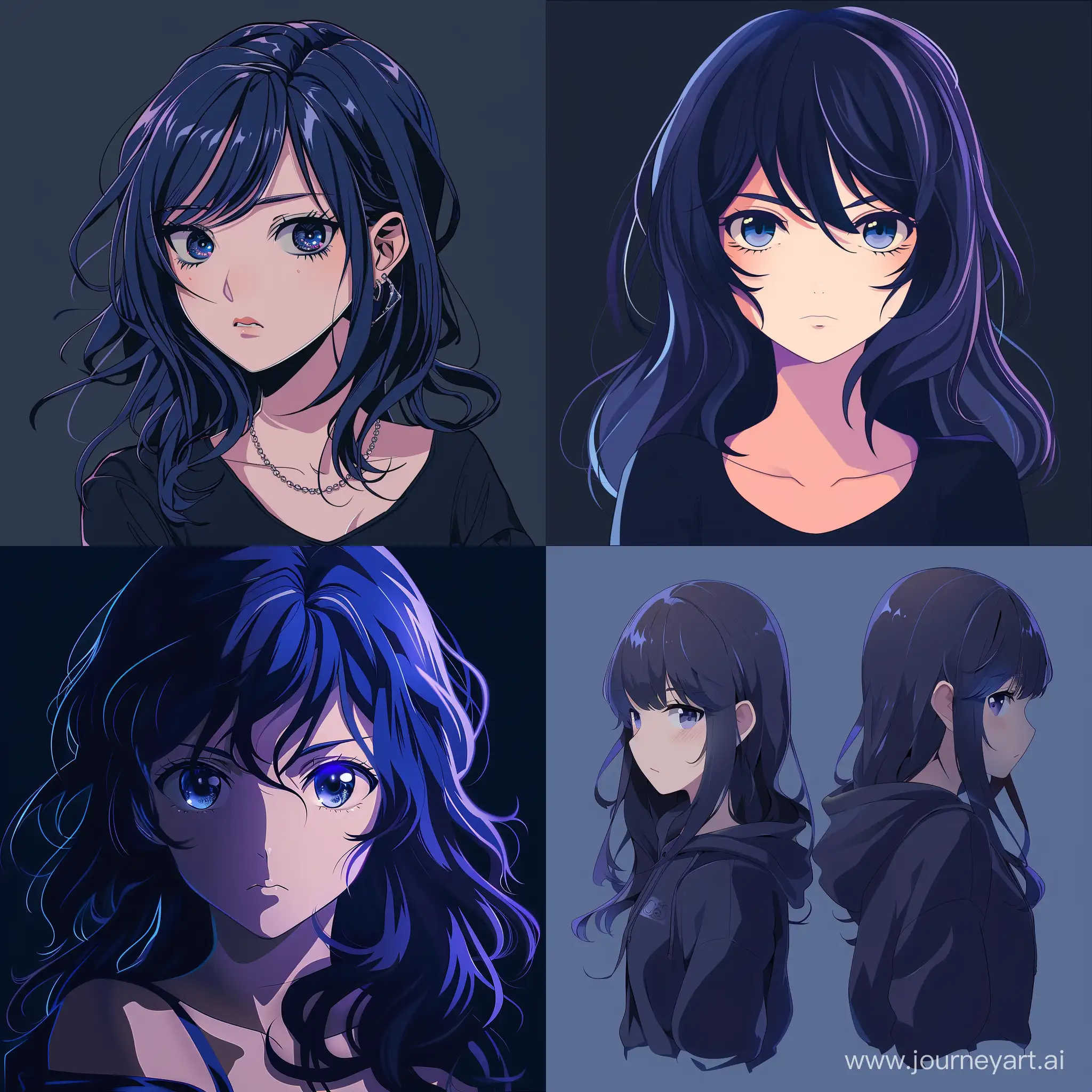 Anime avatar in dark blue or dark purple style