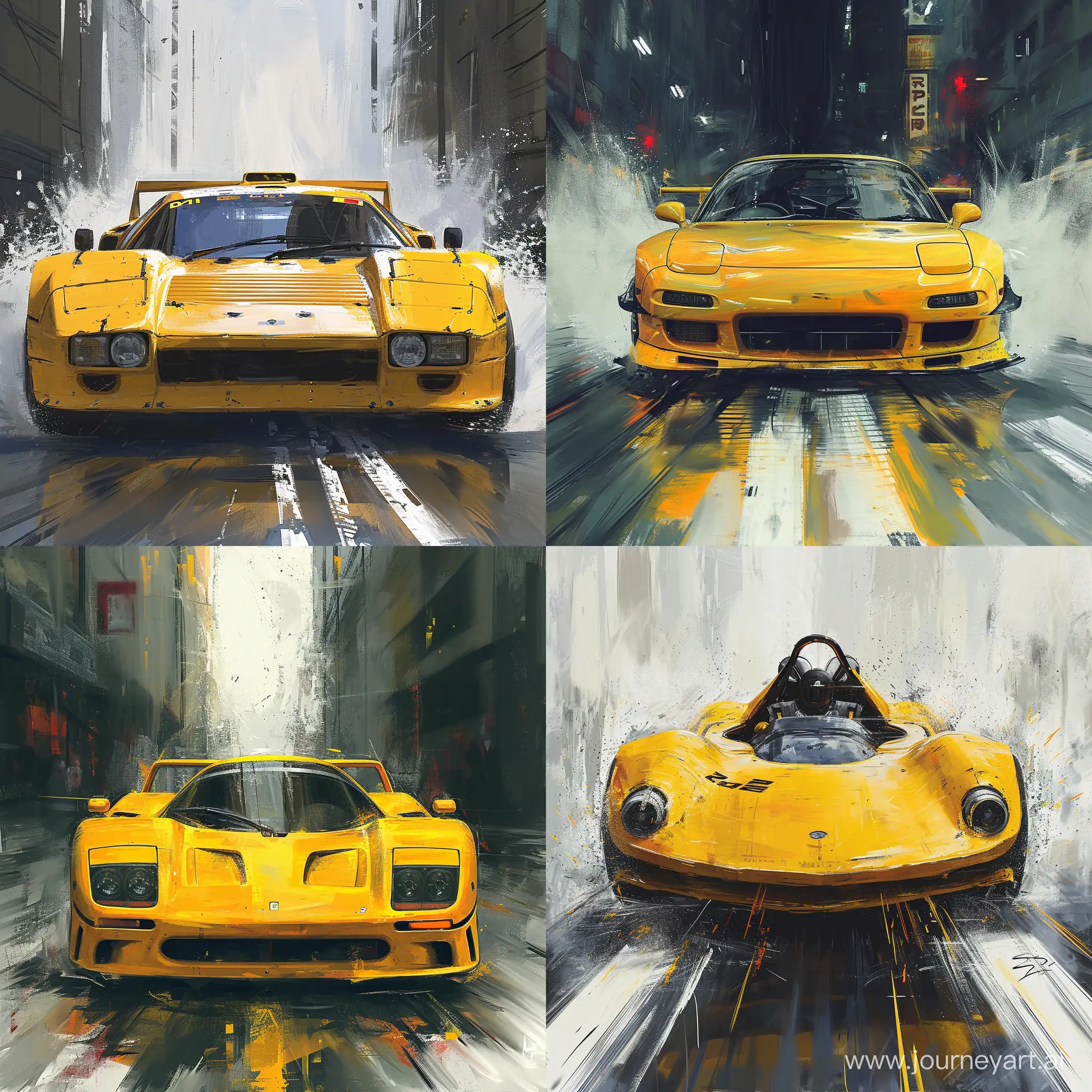 Yellow-Muscle-Car-Drifting-at-High-Speed-Digital-Art