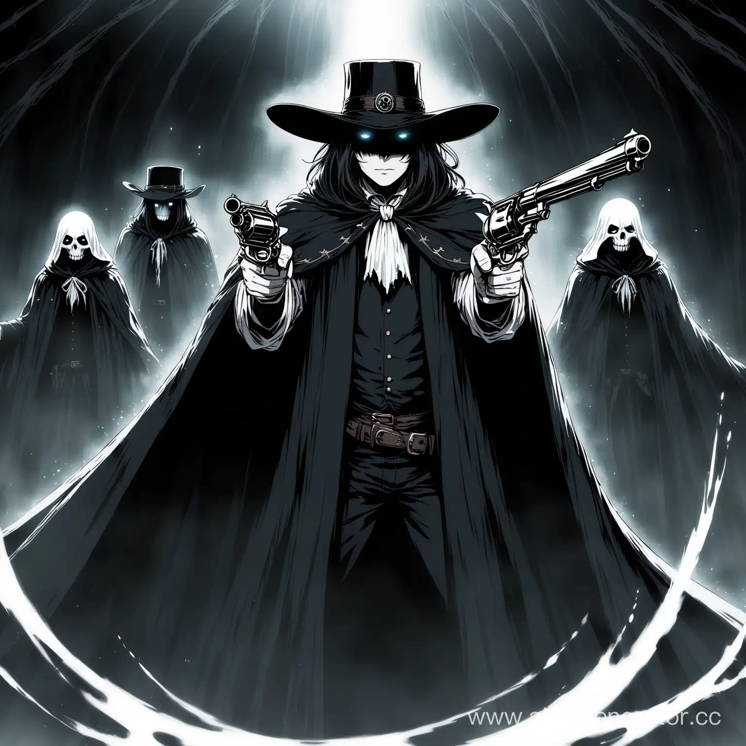 Mysterious-Figure-with-Twin-Revolvers-and-Glowing-Eyes-in-Shadowy-Cloak