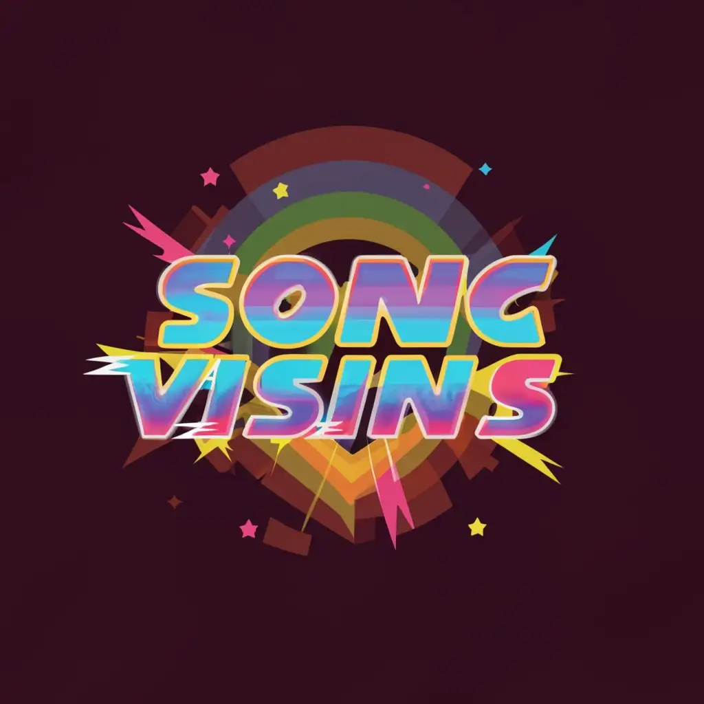 a logo design,with the text "Sonic Visions", main symbol:spinning galaxy fractured heart diamond psychedelic rainbow with Sonic the Hedgehog font,Minimalistic,clear background