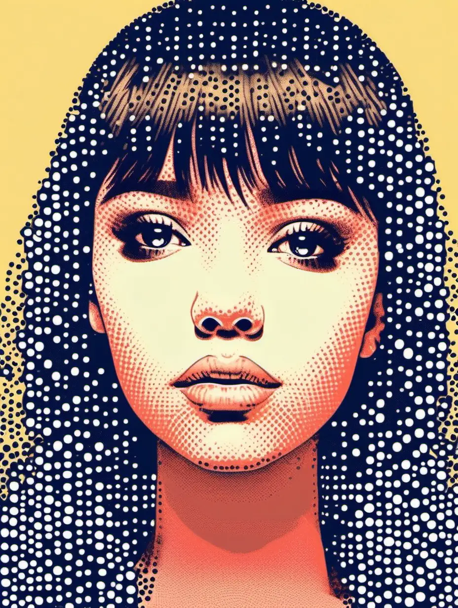 Minimalist girl face illustrations in pointillism, in pop-art style, softpastel color 