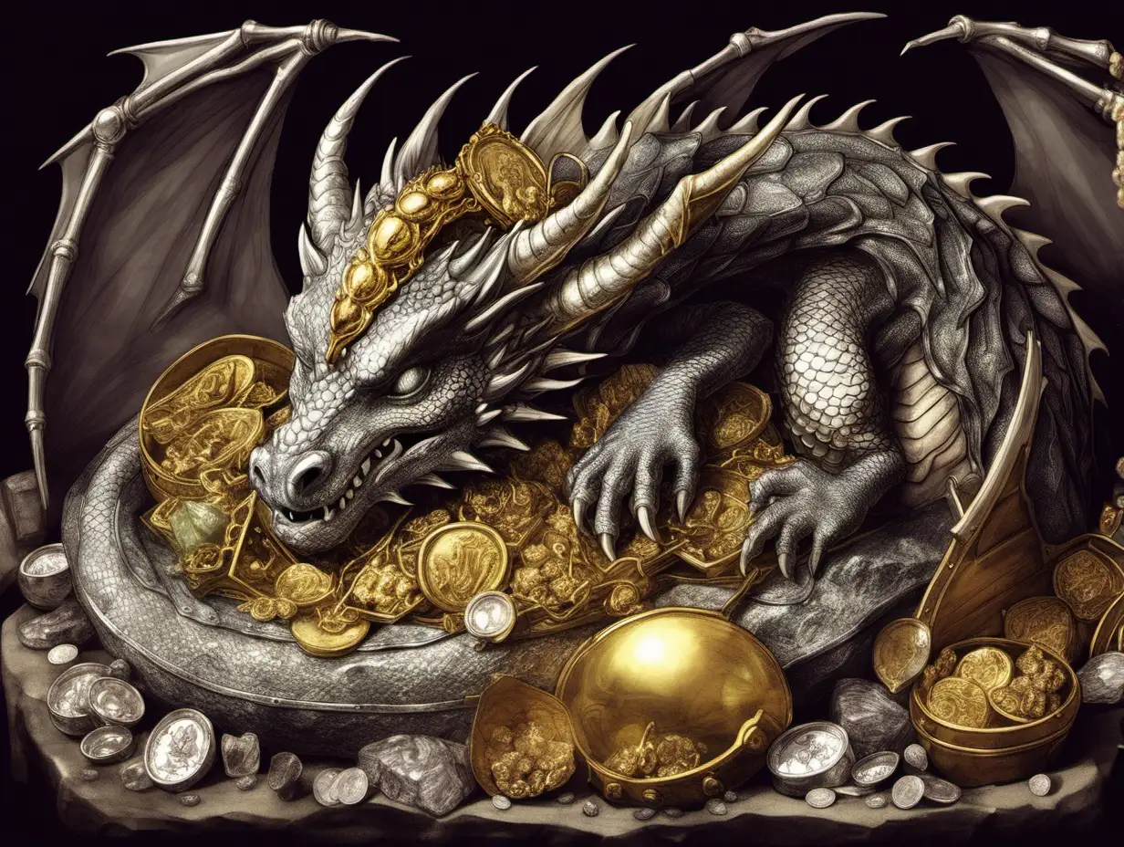 a dragon sleeping on his treasure