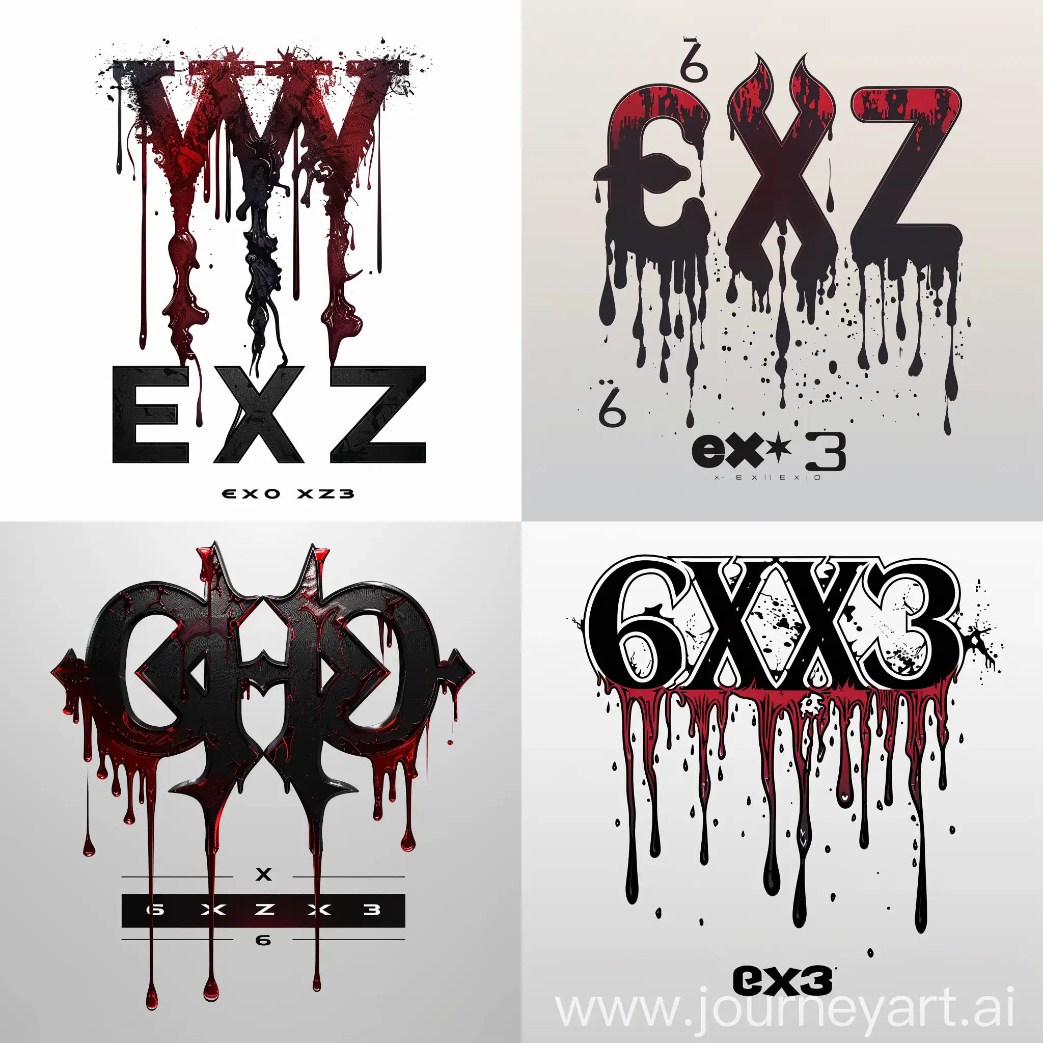сделай логотип "exz" с этих шестерок течет кровь, и внизу черно-белым градиентом надпись 6 x 3 . Также чтоб какая-то из букв была похожа на сатану
