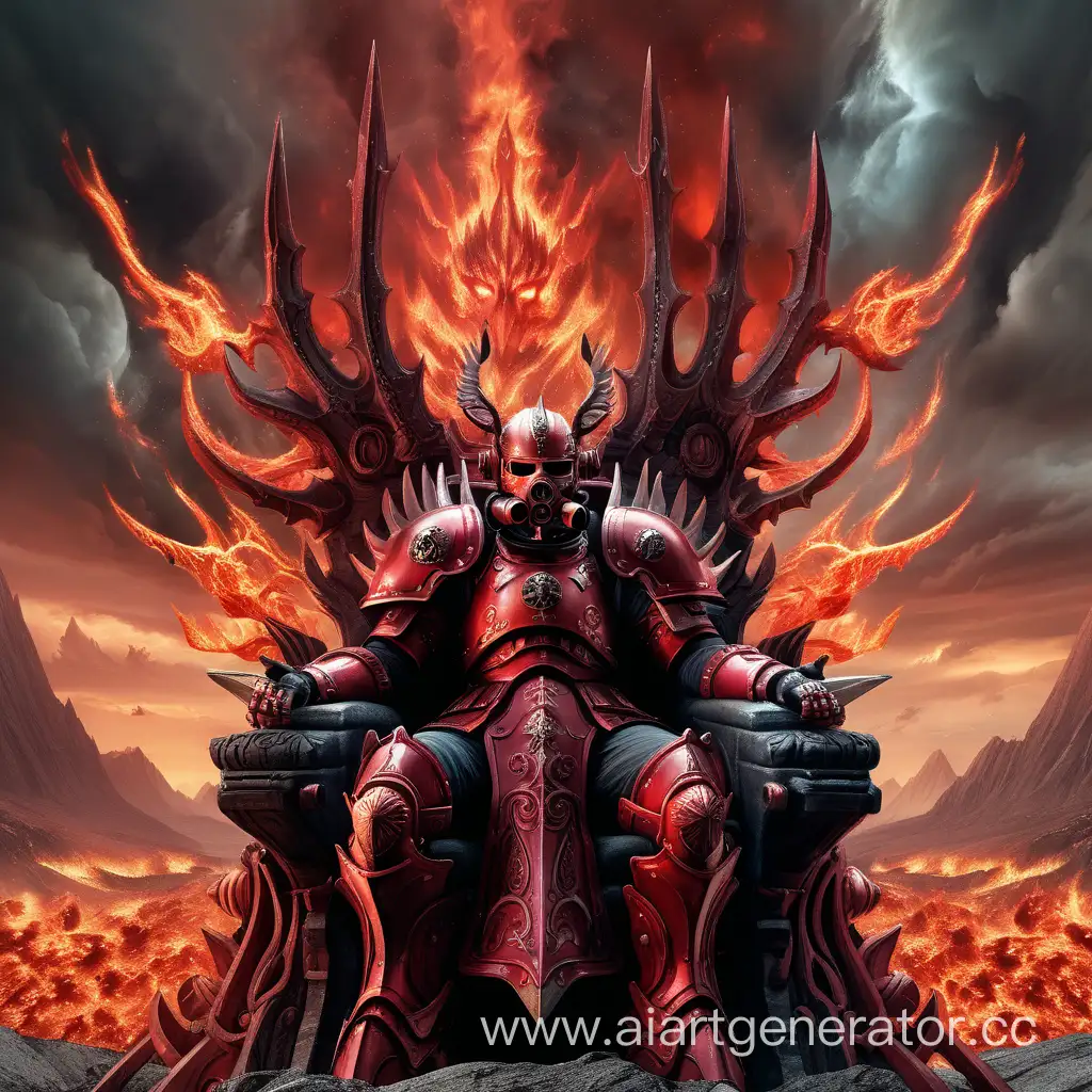 Cosmic-Crimson-Warrior-on-Iron-Throne-Amidst-Infernal-Landscape