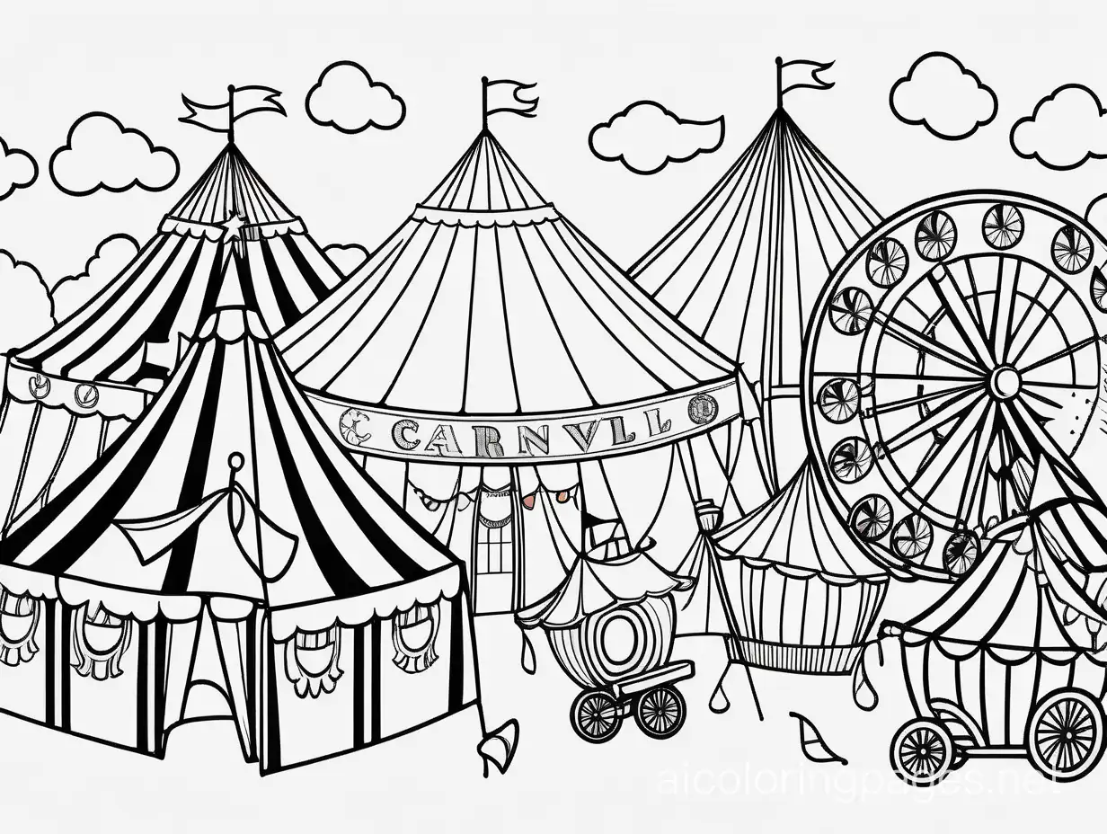 Whimsical-Carnival-Coloring-Page-for-Kids-Fun-Rides-and-Colorful-Tents