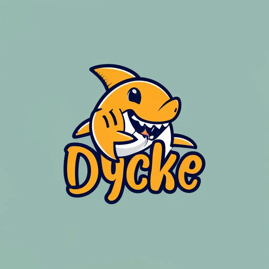 logo, Gold logo of a cute shark, with the text "DYCKE", typography, be used in Finance industry