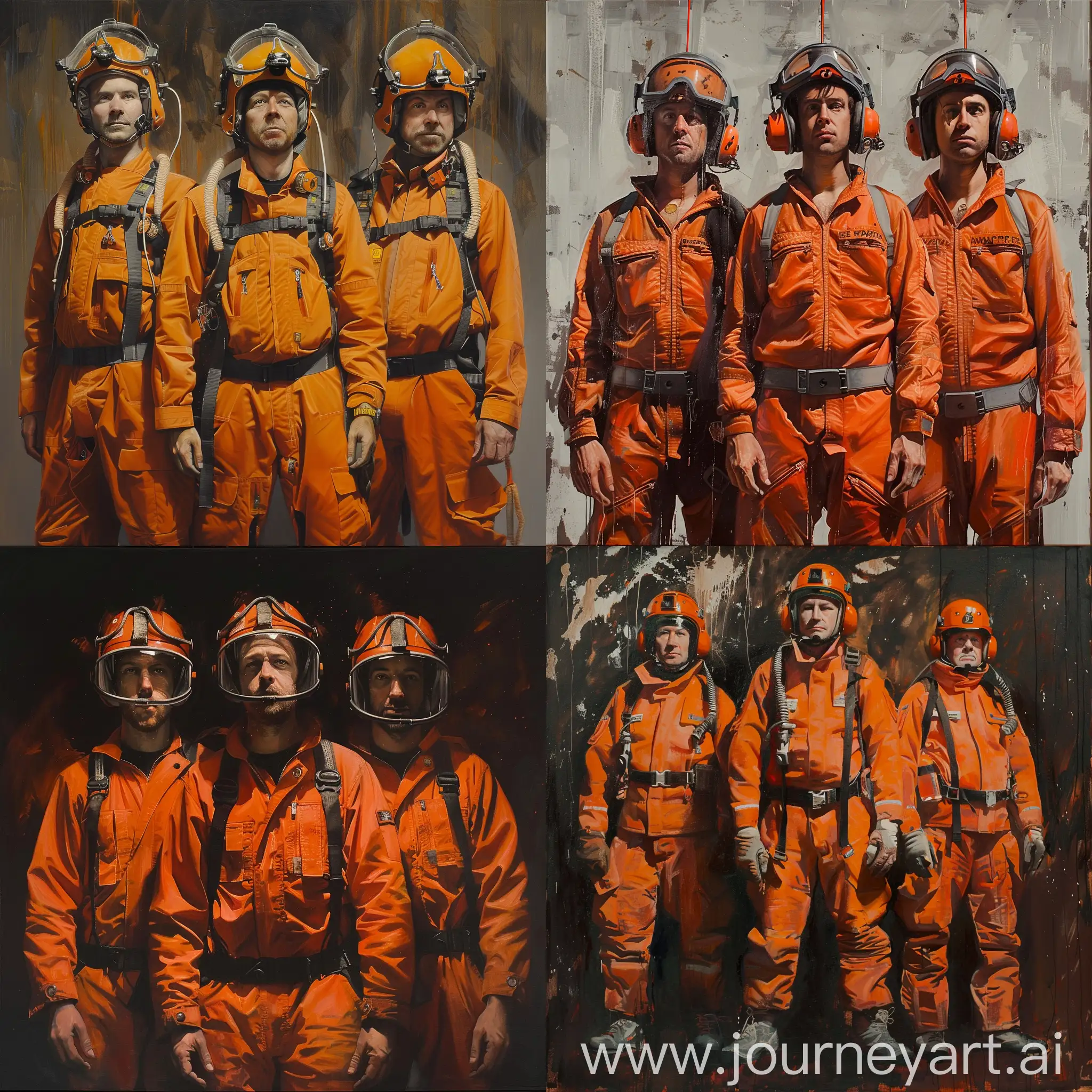 Three-Men-in-Orange-Suits-and-Helmets-Realism