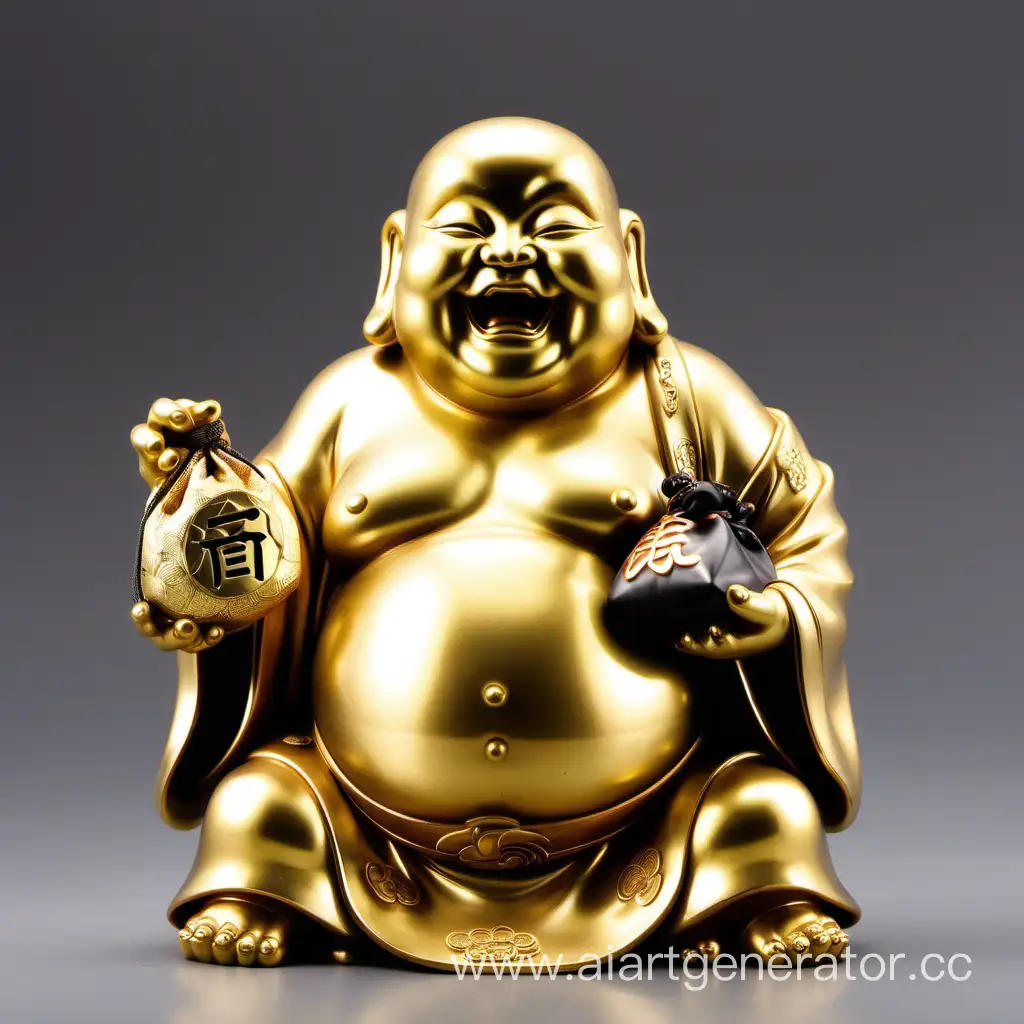 japanese happy god hoteywith bag of gold, figure gold color