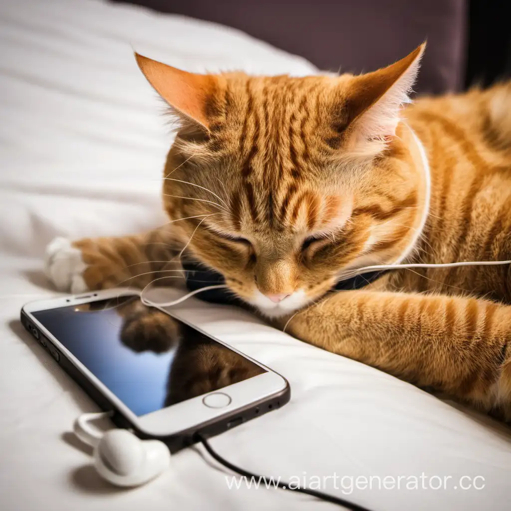 ленивый кот играет в телефон