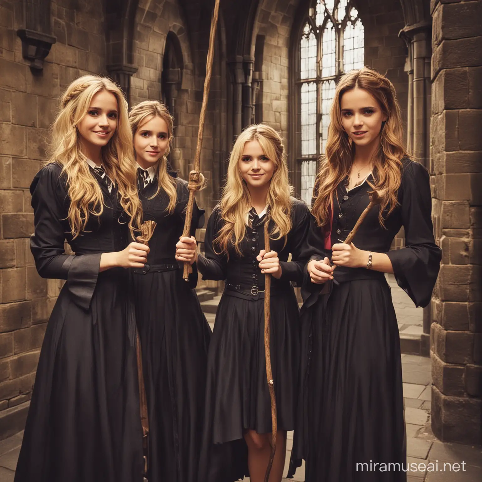 Luisana Lopilato with Wand in Harry Potter Castle featuring Emma Watson and Tom Felton