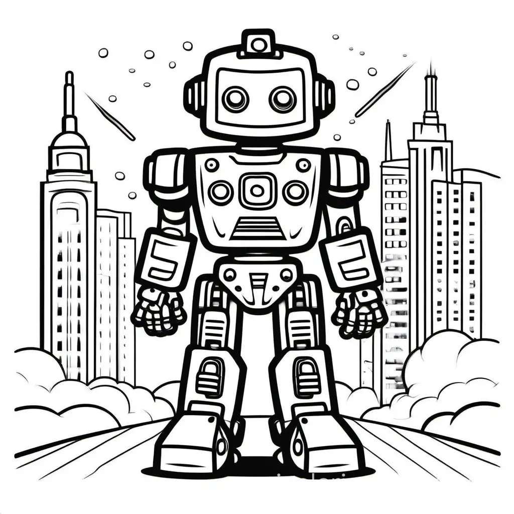 Coloring Page for beginners, outline of a smiling childish cartoon robot, vector art, candid full-body character art, telegram sticker design, empty white background, amazing wholesome cartoon-style art, superb bold linework, nice composition, close-up, (masterpiece trending on artstation), Coloring Page, black and white, line art, white background, Simplicity, Ample White Space. The background of the coloring page is plain white to make it easy for young children to color within the lines. The outlines of all the subjects are easy to distinguish, making it simple for kids to color without too much difficulty