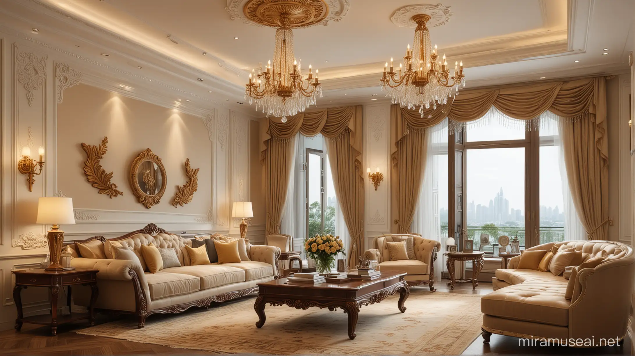 Luxurious Study Living Room in Mansion with Noble Dcor