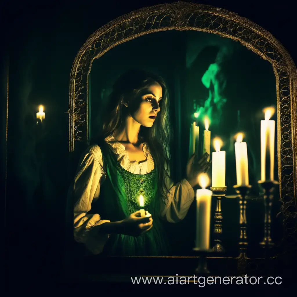 Mystical-19th-Century-Woman-in-Peasant-Sarafan-Mirrored-by-Candlelight