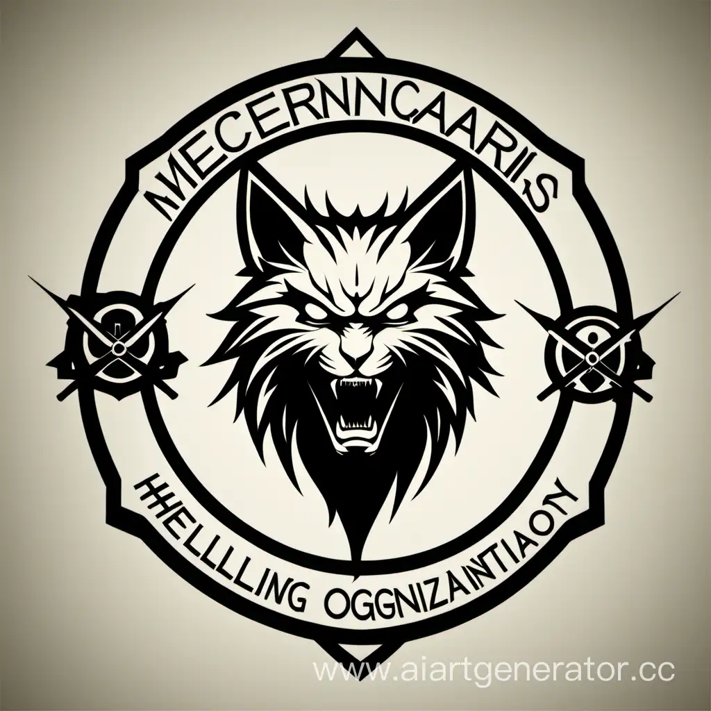 Минималистичный герб наёмников с надписью "Hellsing Mercenary Organization". С рысью