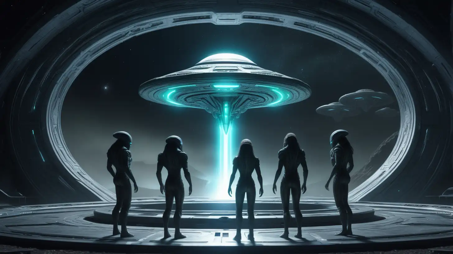 
The aliens stand near the activated portal, expressing gratitude to Commander Alexis