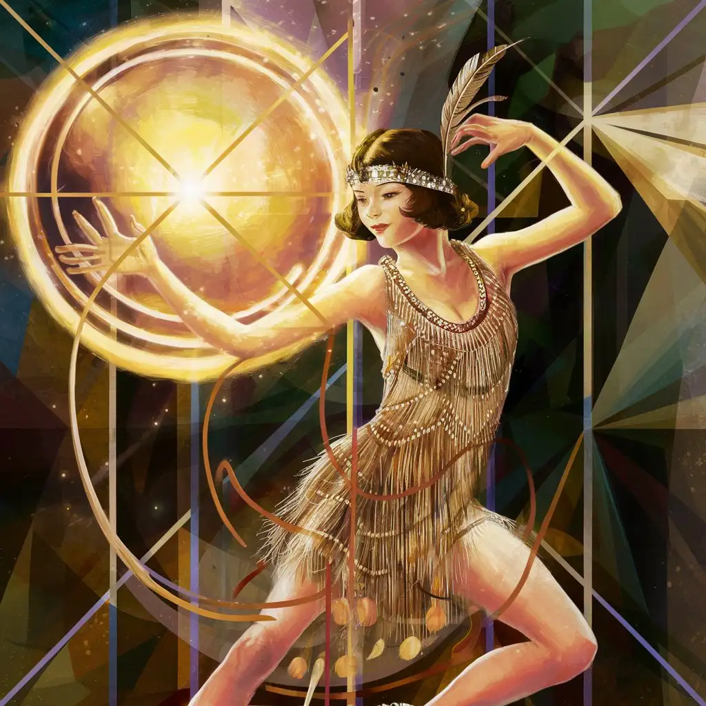 Art Deco Flapper with Shining Object Impressionistic Portrait
