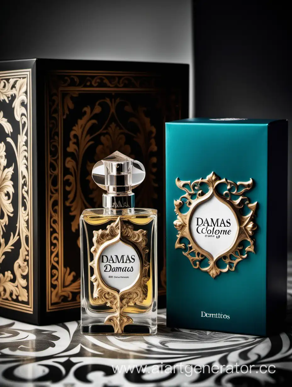 a bottle of damas cologne sitting next to a box, a flemish Baroque by Demetrios Farmakopoulos, instagram contest winner, dau-al-set, dynamic composition, contest winner, feminine