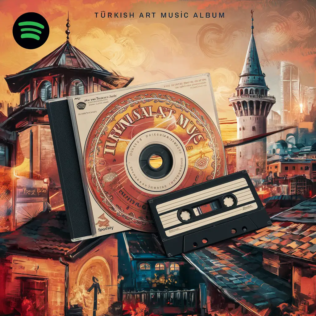 Traditional Turkish Music Album Cover with Plak CD Tape and Spotify Integration