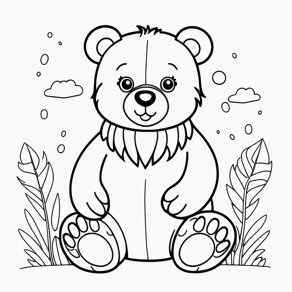 Adorable Bear Coloring Page for Kids on a Clean White Background